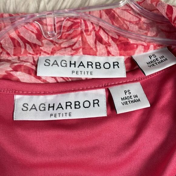 Sag Harbor Ladies 2pc Dress Blouse, Size Pete Small, Coral Floral - Picture 5 of 7